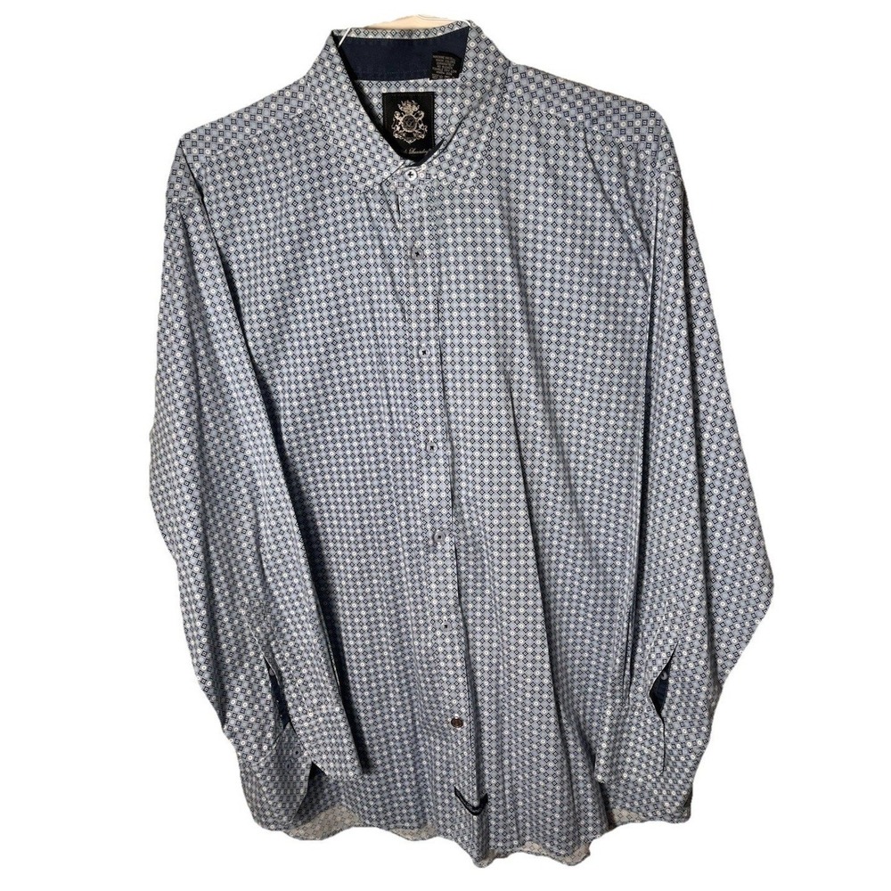 English Laundry Men's XL Stretch Shirt Blue Geometric Print Button‎ Down